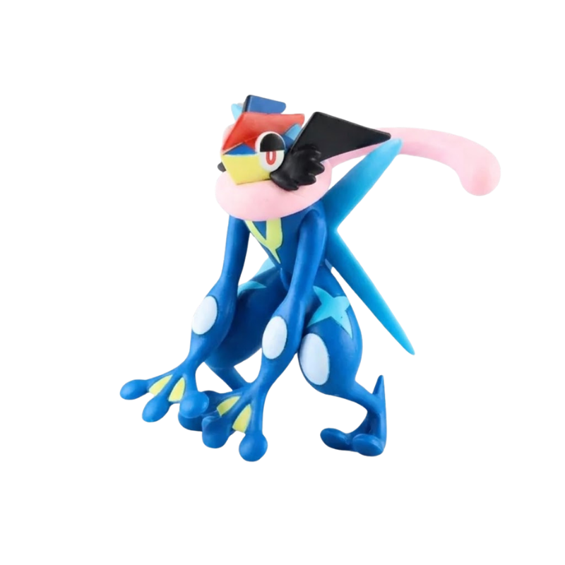 Figurine Amphinobi Pokémon avec son corps bleu foncé et sa langue rose enroulée autour du cou.