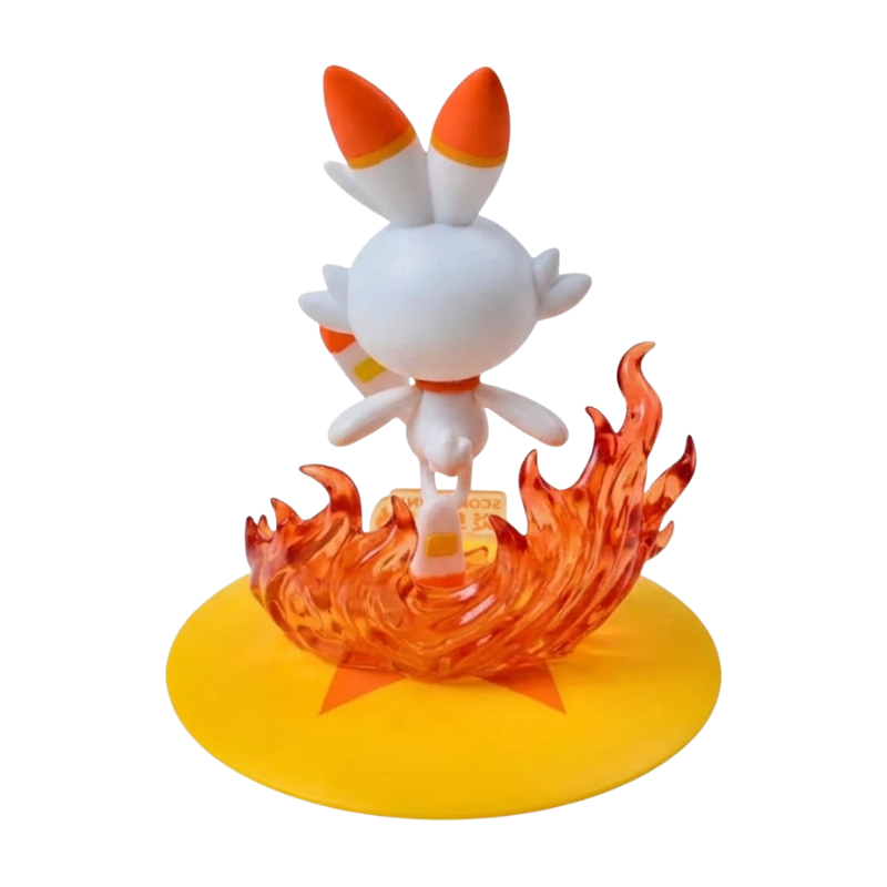 Figurine Flambino Pokémon avec son pelage blanc, orange et jaune caractéristique.