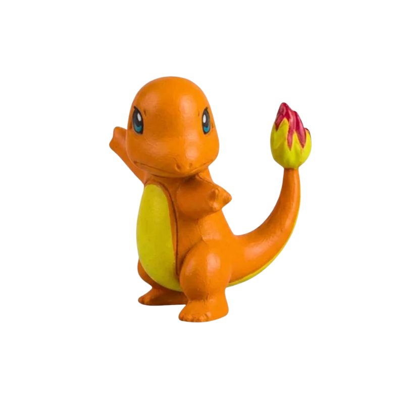 Figurine Salamèche orange inspirée du personnage emblématique de l’univers Pokémon.