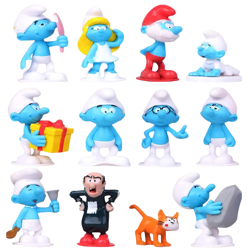 Colección de doce figuras de los Pitufos de colores
