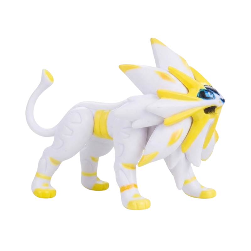 Figurine Solgaleo avec ses grandes pattes, ses griffes impressionnantes et son apparence de lion légendaire.