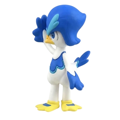Figurine Canarbello Pokémon avec son plumage bleu et blanc et sa coiffure caractéristique.