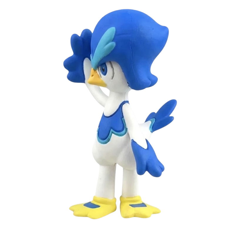 Figurine Canarbello Pokémon avec son plumage bleu et blanc et sa coiffure caractéristique.
