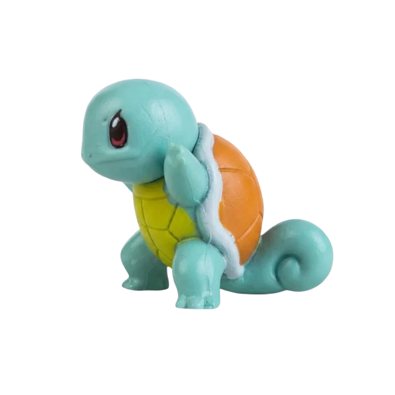 Figurine Carapuce Pokémon avec son corps bleu, sa queue enroulée et sa petite carapace.