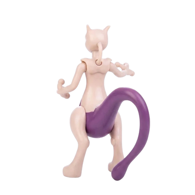 Figurine Mewtwo avec ses grandes mains à trois doigts et son apparence imposante.