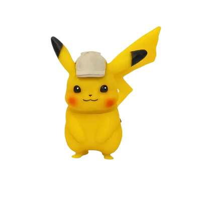 Figurine Pikachu Pokémon jaune avec ses joues rouges et sa queue en forme d’éclair.