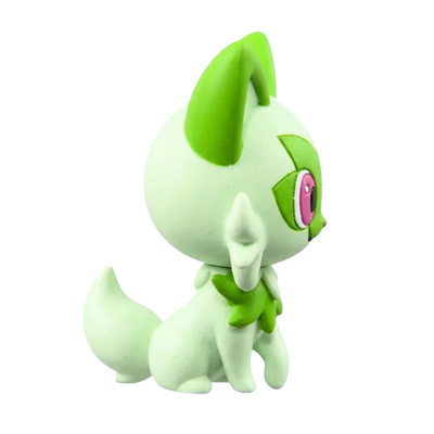 Figurine Poussacha Pokémon avec son pelage vert et ses grandes oreilles pointues