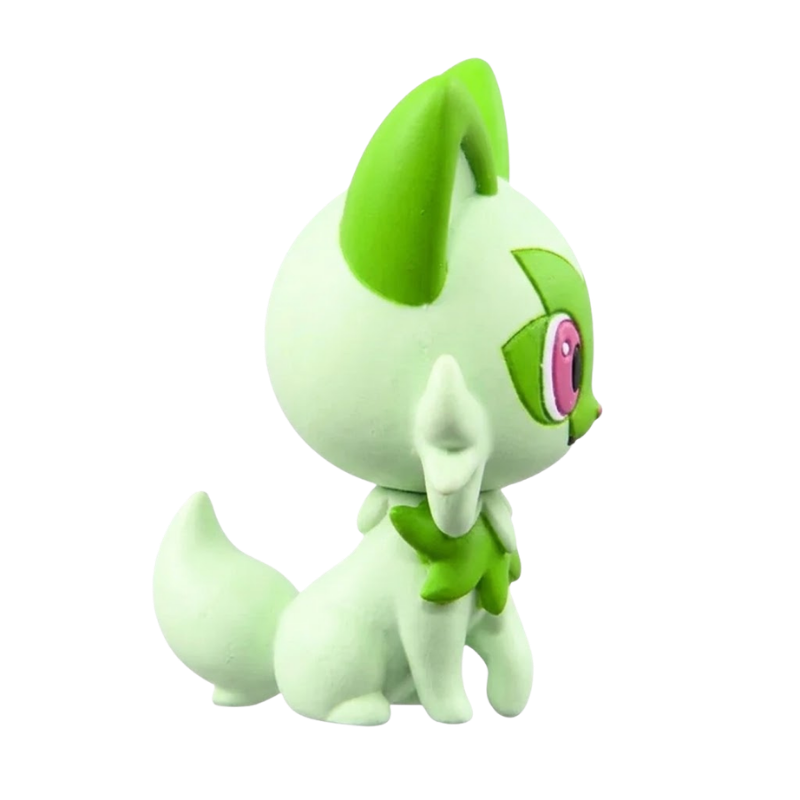 Figurine Poussacha Pokémon avec son pelage vert et ses grandes oreilles pointues