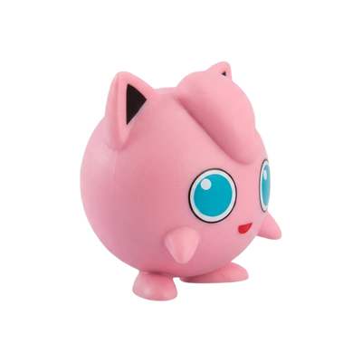 Figurine Rondoudou Pokémon avec ses grands yeux bleus et ses petites oreilles pointues.
