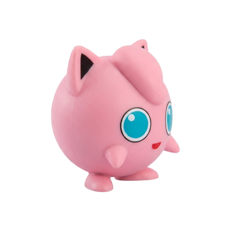Figurine Rondoudou Pokémon avec ses grands yeux bleus et ses petites oreilles pointues.