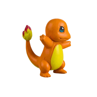 Figurine Salamèche Pokémon avec son ventre beige et sa flamme au bout de la queue.