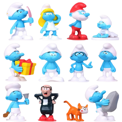 Colección de doce figuras de los Pitufos de colores
