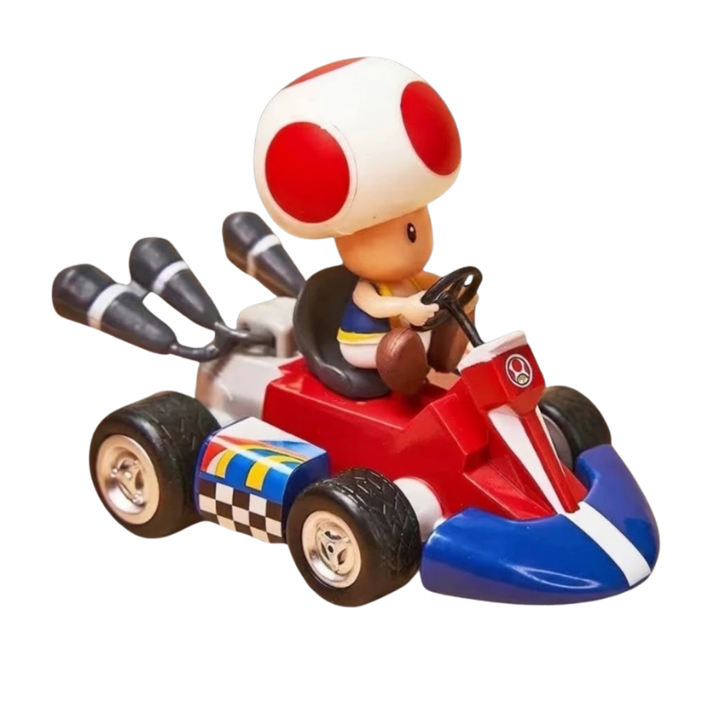 Figura de Toad con un diseño inspirado en el universo Mario Kart.