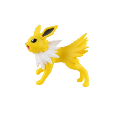 Figurine Voltali jaune inspirée du personnage emblématique de l’univers Pokémon.