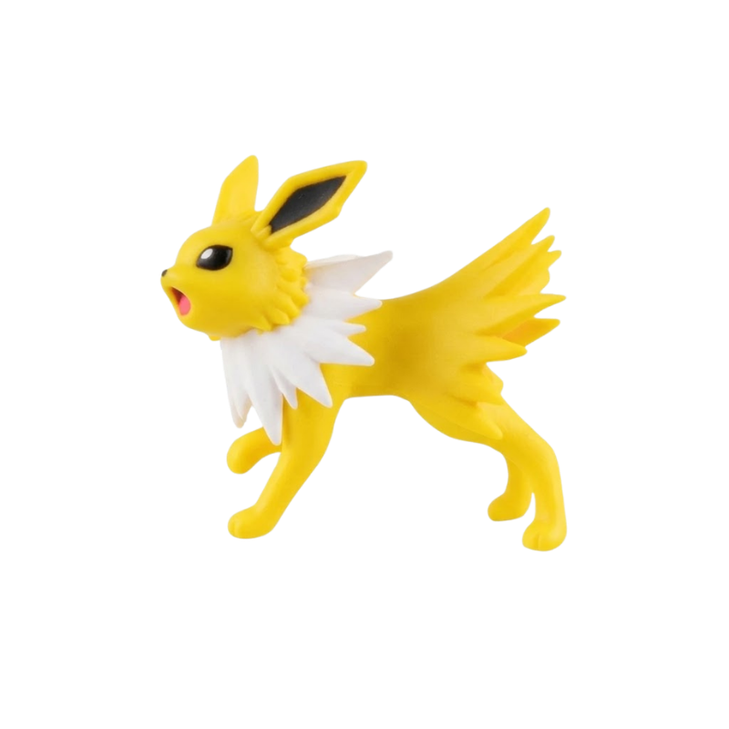 Figurine Voltali jaune inspirée du personnage emblématique de l’univers Pokémon.