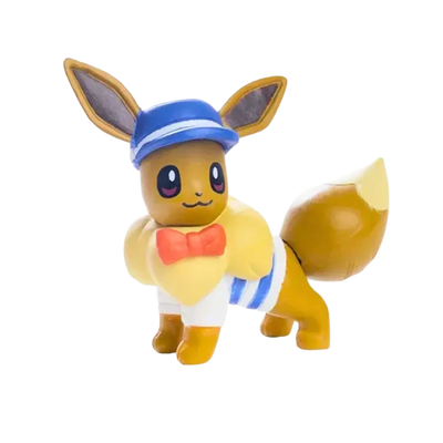 Figurine Évoli Pokémon marron avec ses grandes oreilles et son apparence adorable.
